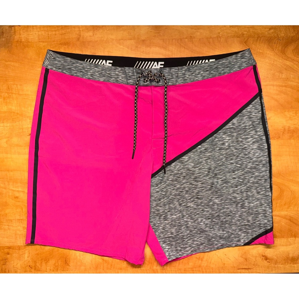 American Eagle Mens‎ XXL Board Shorts Pink Grey Colorblock Swim Trunks AE Logo